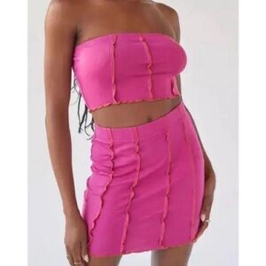 Urban Outfitters Stretch Skirt Strapless Tube Top Set Small Berry Orange